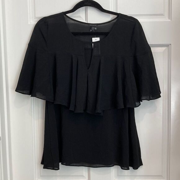 NWT Ann Taylor, black poncho / ruffle top chiffon type fabric. Size small - Picture 2 of 8